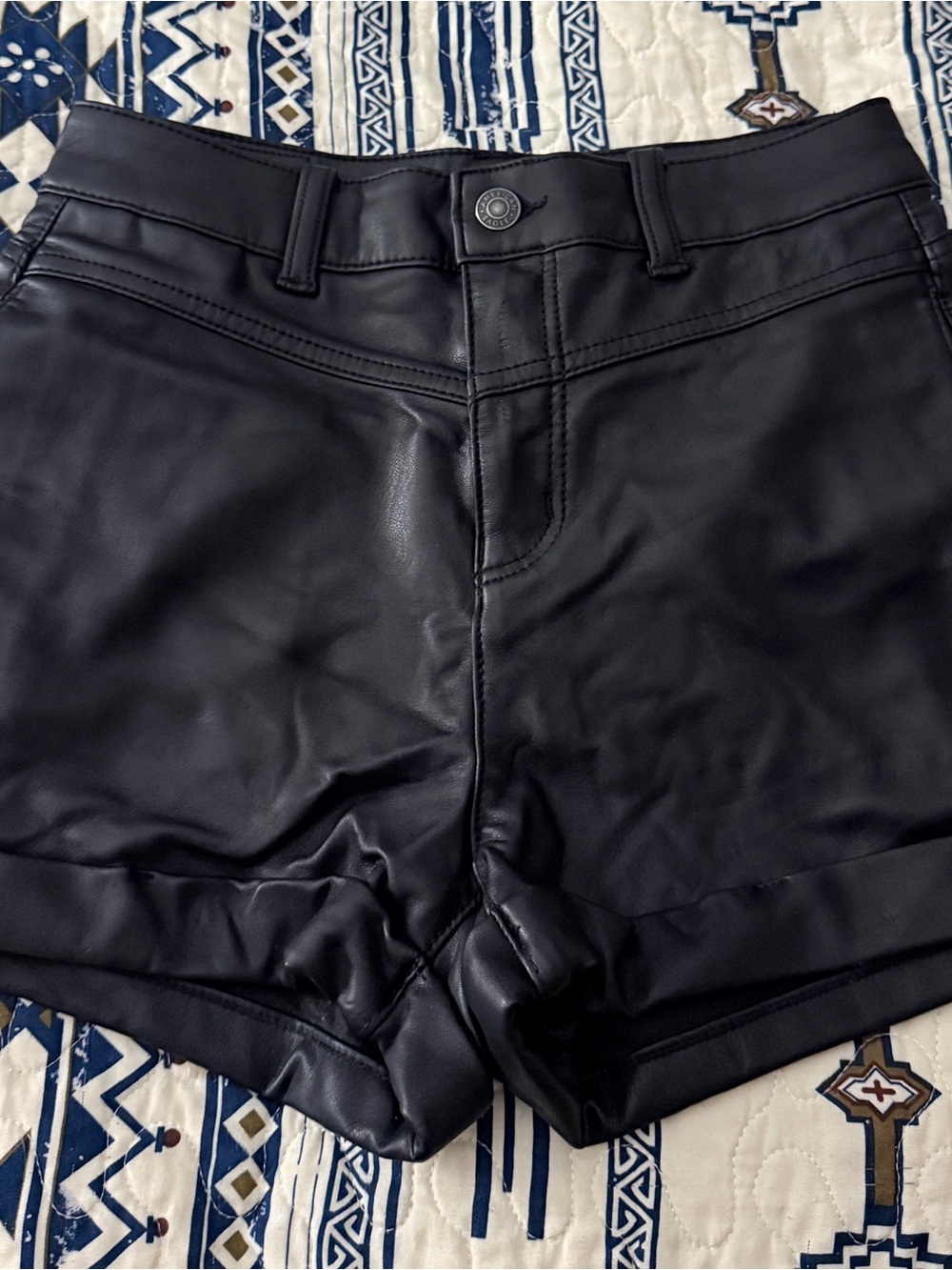 American Eagle High-Waist Black Faux Leather Women’s Shorts